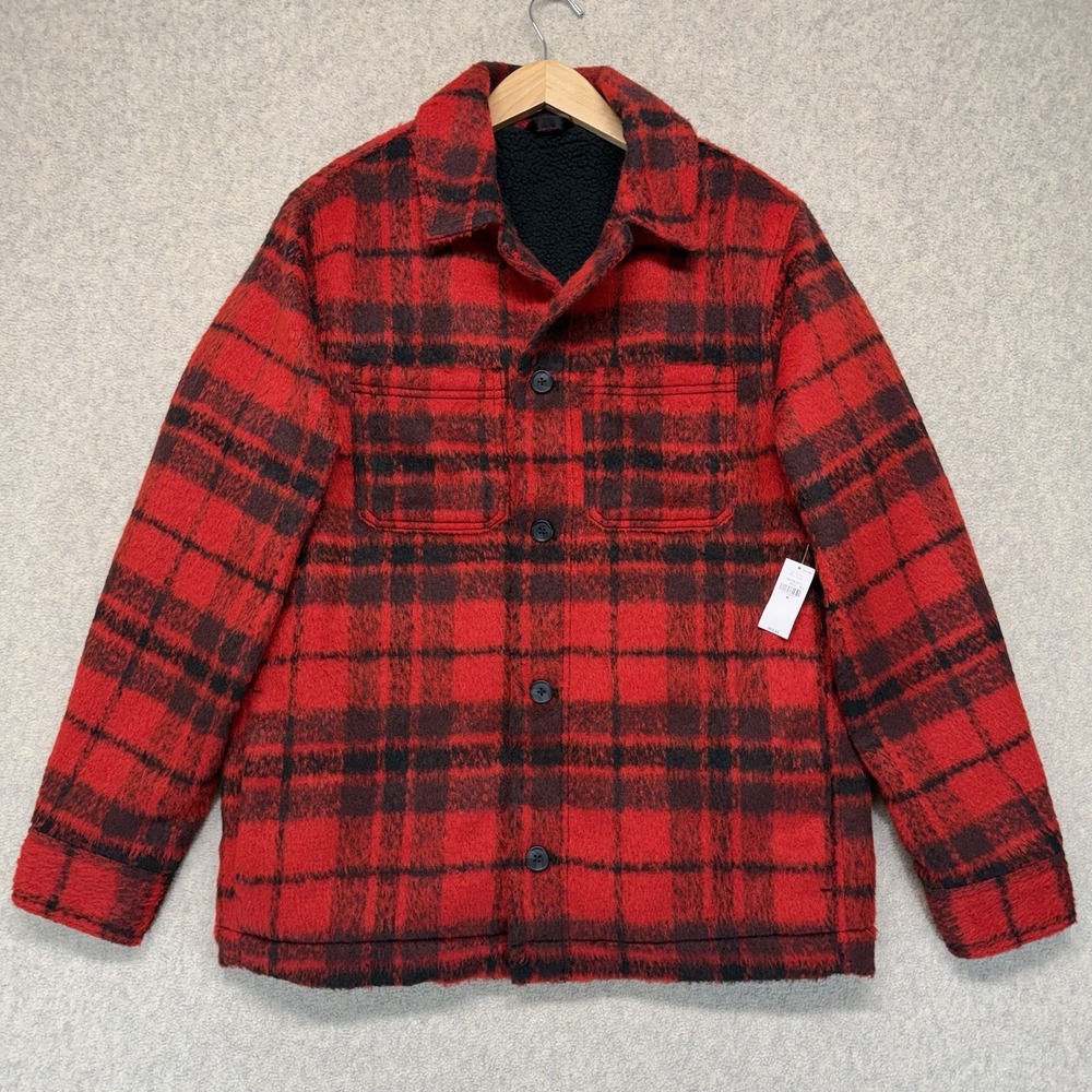 Old Navy Red Black Buffalo Plaid Sherpa Lined‎ Jacket Men's Medium NWT